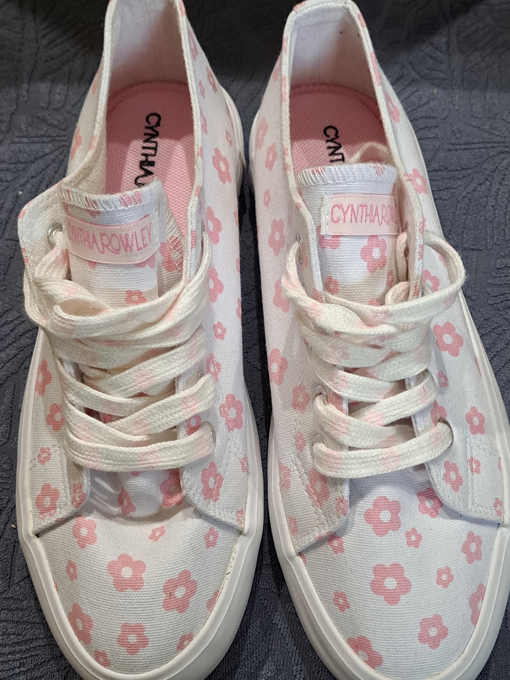 Cynthia Rowley White Canvas Sneakers with Pink Floral Print